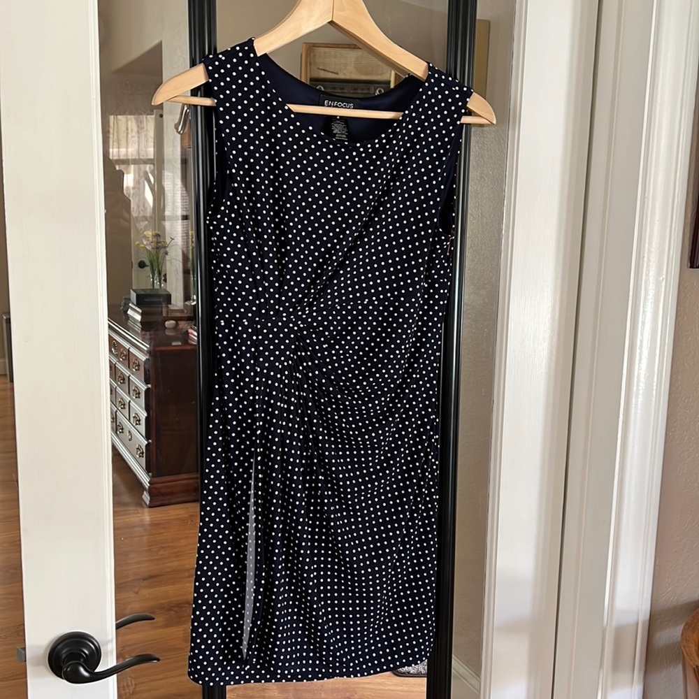 Blue and white polka dot dress